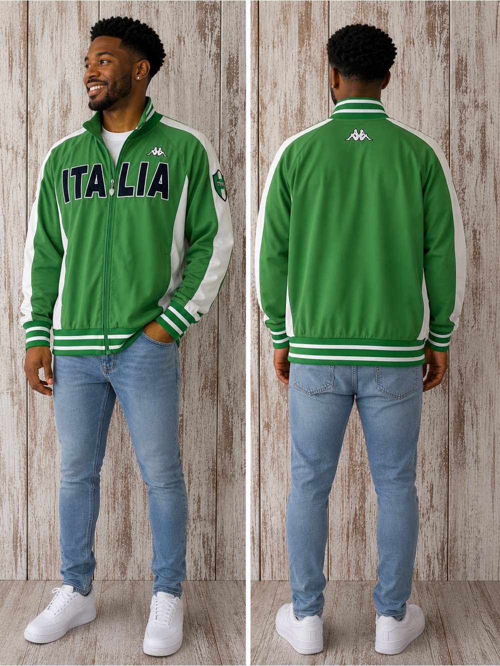 Kappa Green and White Italia Varsity Jacket Sz XL